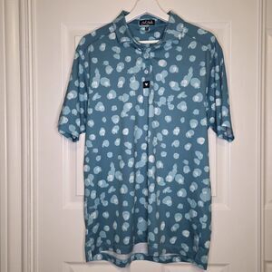 Bad Birdie Waterboy Polo Shirt Mens Medium Green Aqua All Over Water Spots Golf